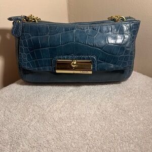 Coach Teal Croc-Embossed Leather Clutch